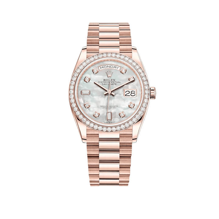 Rolex Day-Date 128345RBR Rose Gold Mother of Pearl Diamond Bezel - View 2