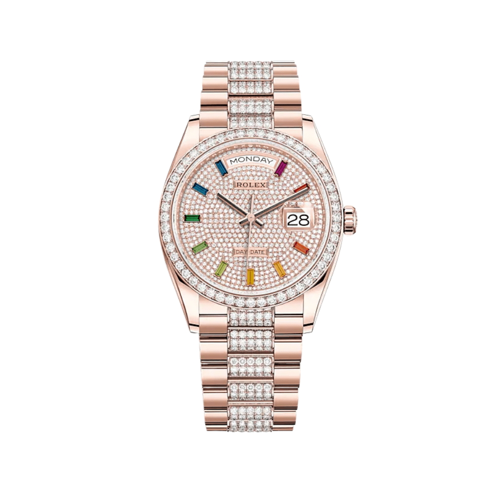 Rolex Day-Date 128345RBR Rose Gold Rainbow Pave Diamond Set - View 2