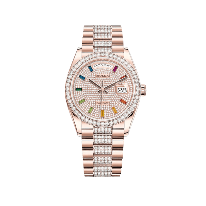 Rolex Day-Date 128345RBR Rose Gold Rainbow Pave Diamond Set - View 2