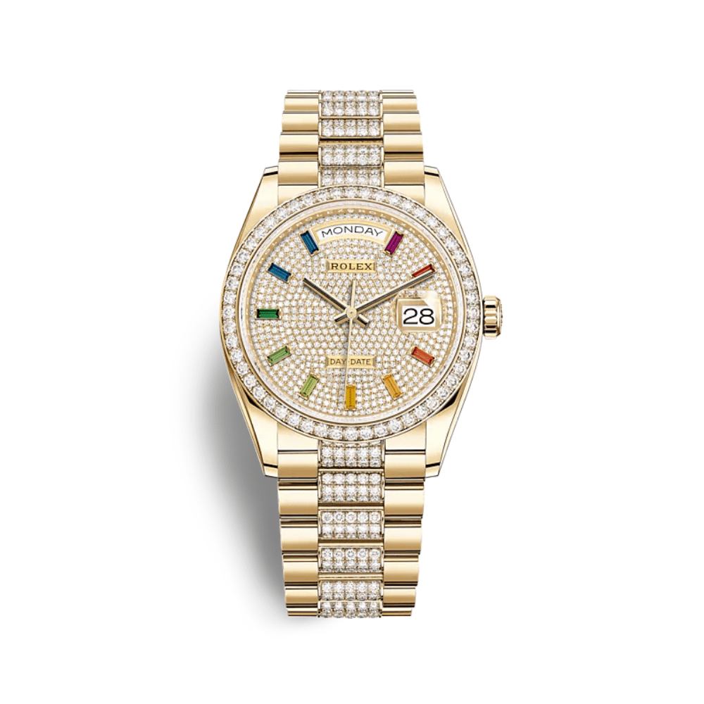 Rolex Day-Date 128348RBR Yellow Gold Diamond Bezel Diamond Paved Dial - View 2