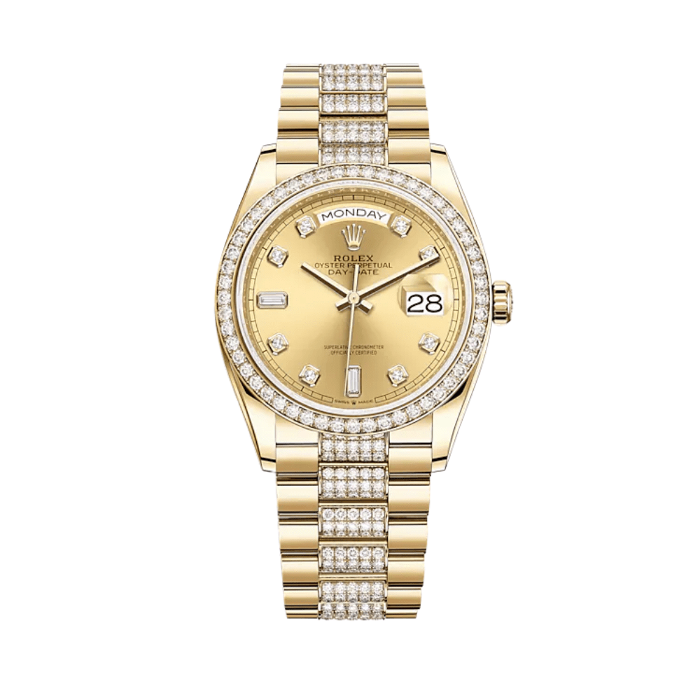 Rolex Day-Date 128348RBR Yellow Gold Diamond Bezel Champagne Diamond Dial - View 2