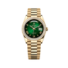 Rolex Day-Date 128348RBR Yellow Gold Green Ombre Roman Numeral Dial Diamond Bezel