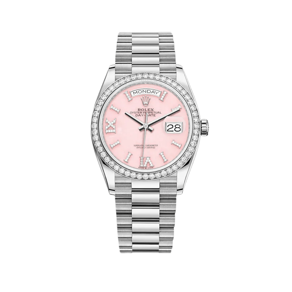 Rolex Day-Date 128349RBR White Gold Diamond Bezel Pink Diamond Dial - View 2