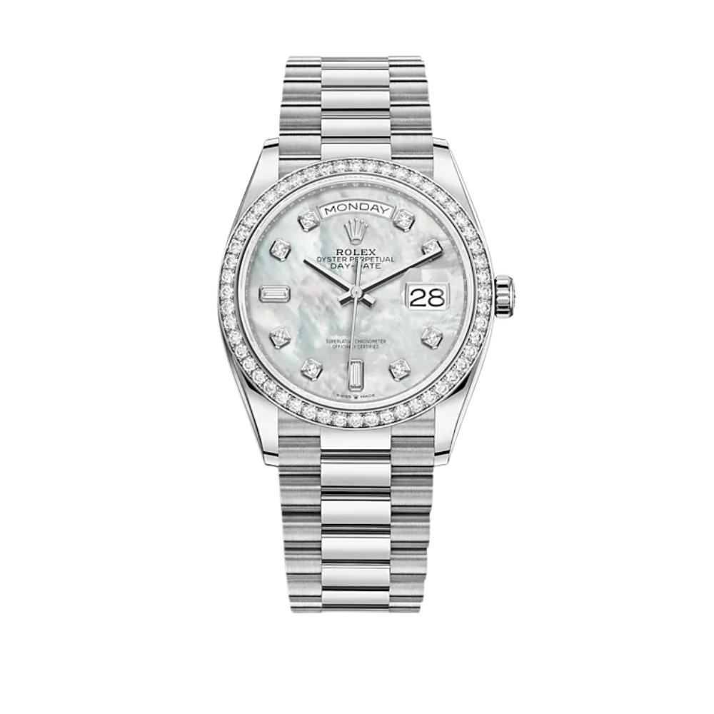 Rolex Day-Date 128349RBR White Gold Diamond Bezel Mother of Pearl Diamond Dial - View 2