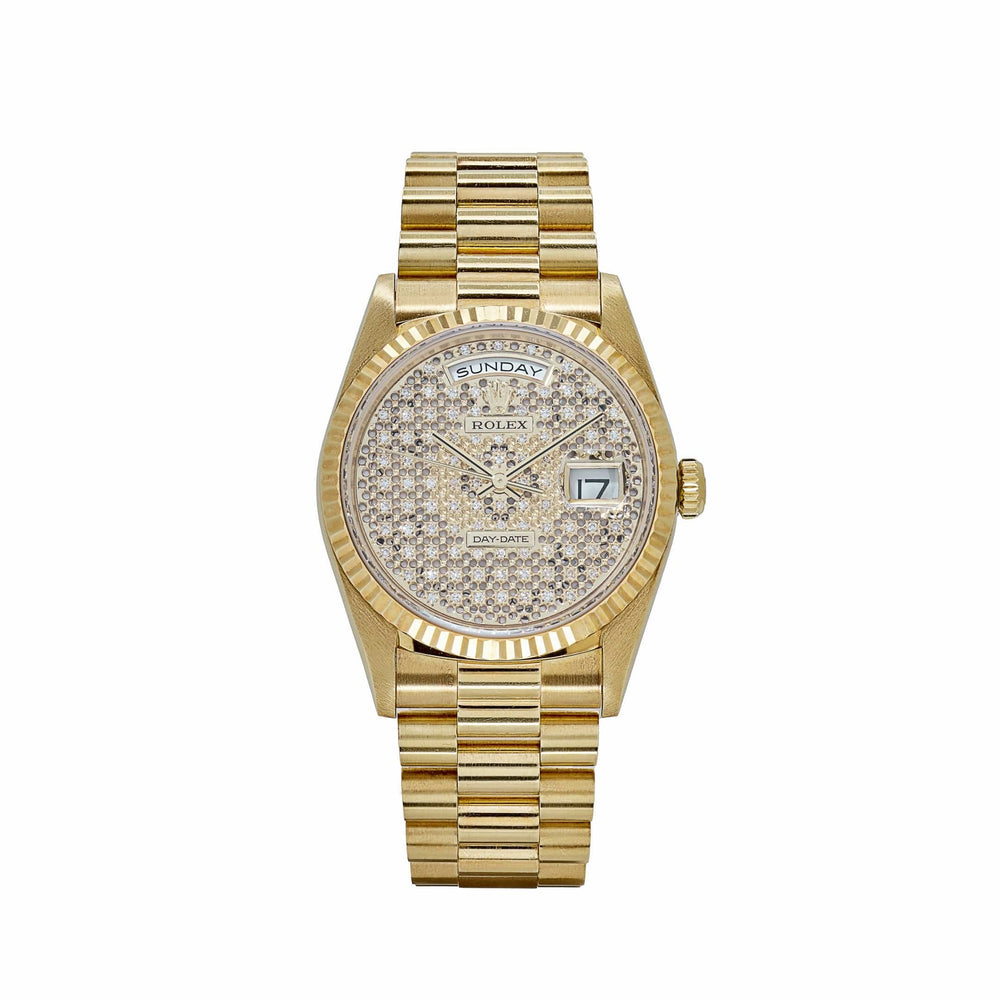 Rolex Day-Date 18238 Yellow Gold Skeleton Pavè Diamond Dial - View 13