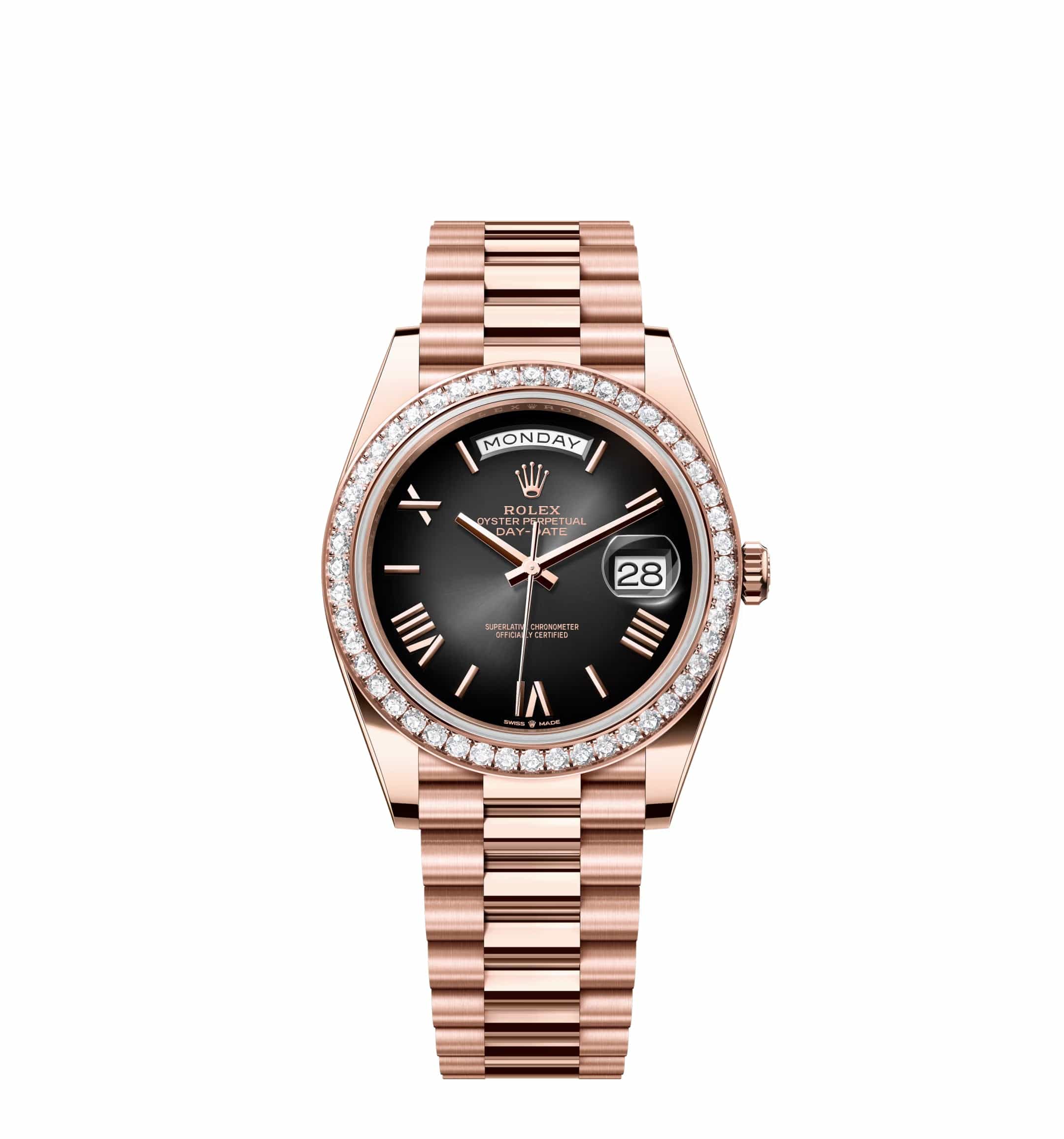 Rolex Day-Date 228235 Rose Gold Black Dial Diamond Bezel - View 3