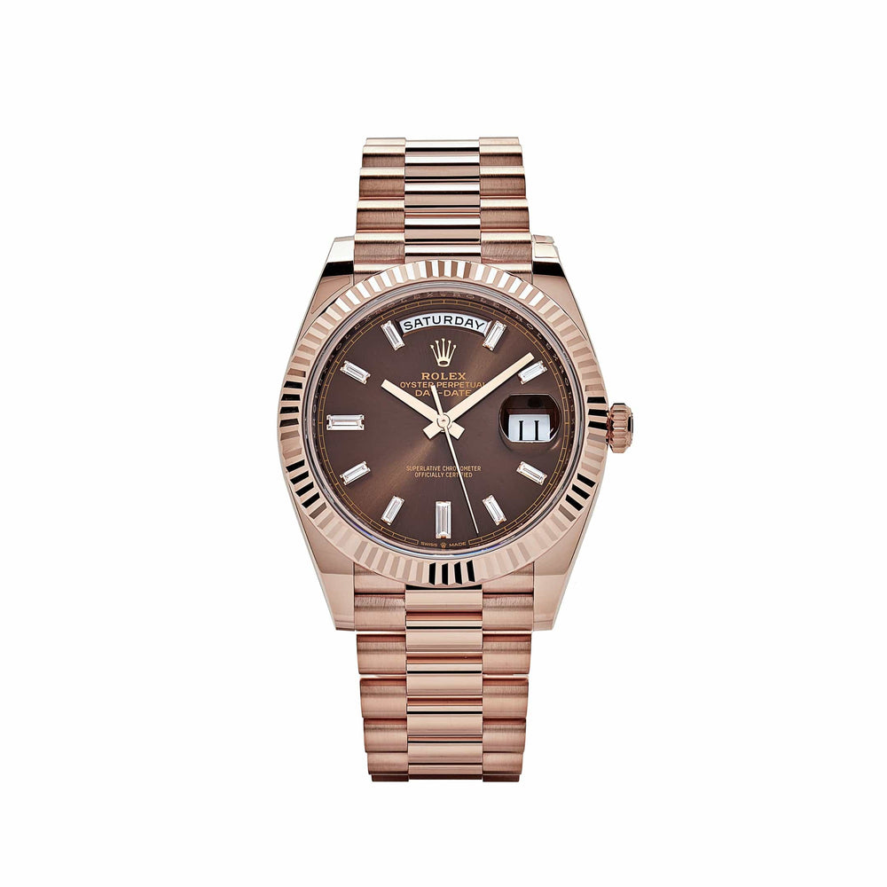 Rolex Day-Date 228235 Rose Gold Chocolate Baguette Diamond Dial (2021) - View 12