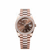 Rolex Day-Date 228235 Oro Rosa Esfera Chocolate Bisel de Diamantes