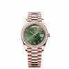Rolex Day-Date 228235 Oro Rosa Esfera Verde Números Romanos Bisel de Diamantes