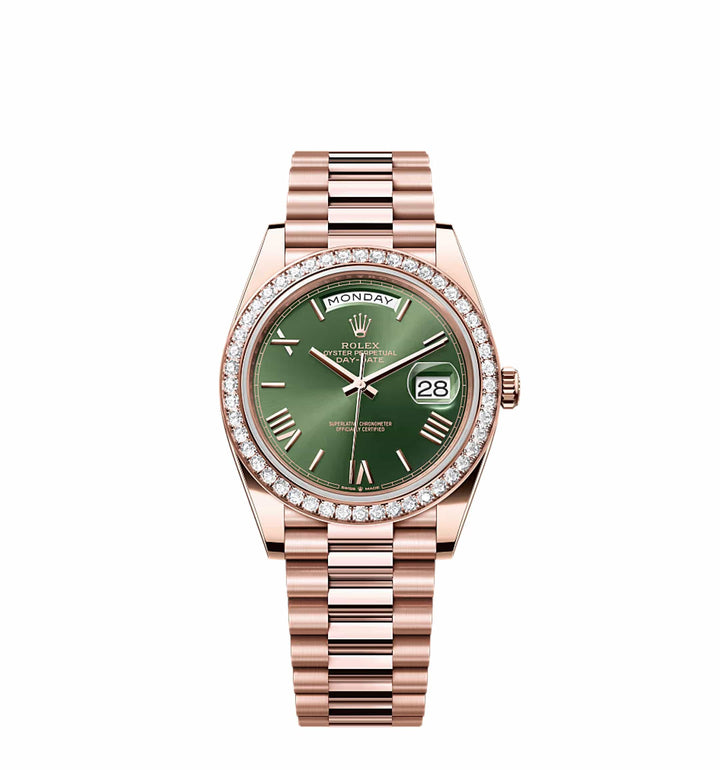 Rolex Day-Date 228235 Rose Gold Green Roman Dial Diamond Bezel - View 3