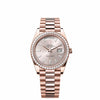 Rolex Day-Date 228235 oro rosa Esfera color Sundust con diamantes Bisel con diamantes