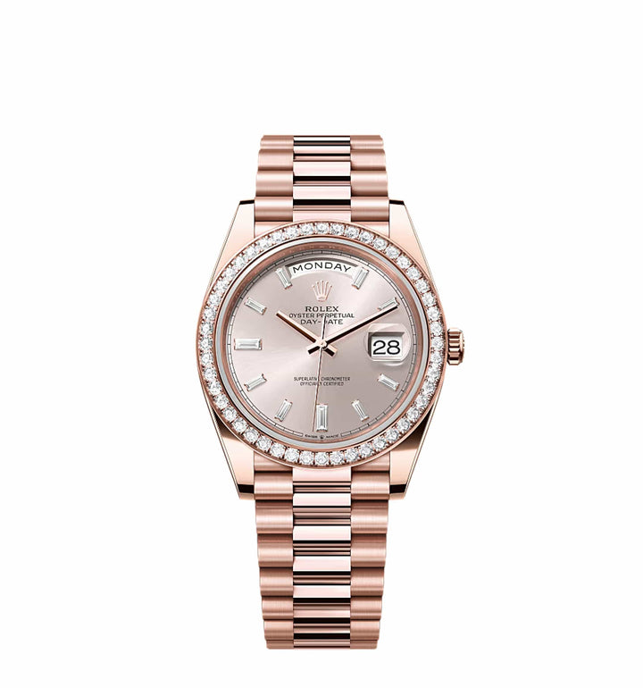 Rolex Day-Date 228235 Rose Gold Sundust Diamond Dial Diamond Bezel - View 3
