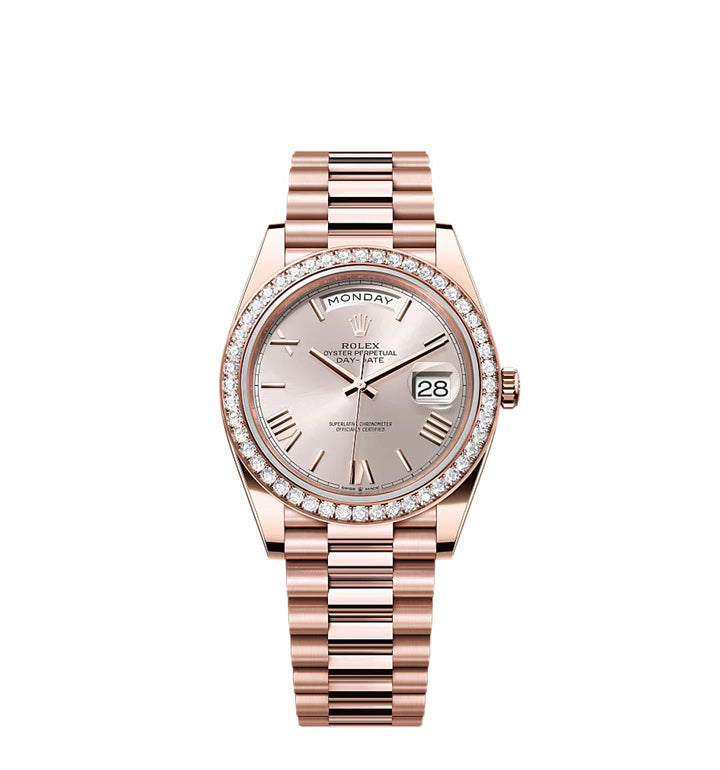 Rolex Day-Date 228235 Rose Gold Sundust Roman Dial Diamond Bezel - View 3