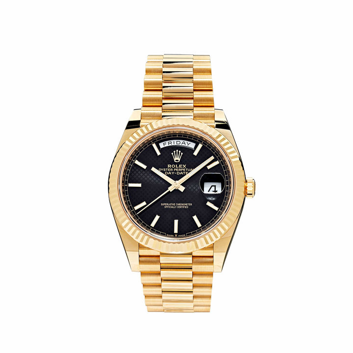 Rolex Day-Date 228238 Yellow Gold Black Diagonal Motif Dial - View 10