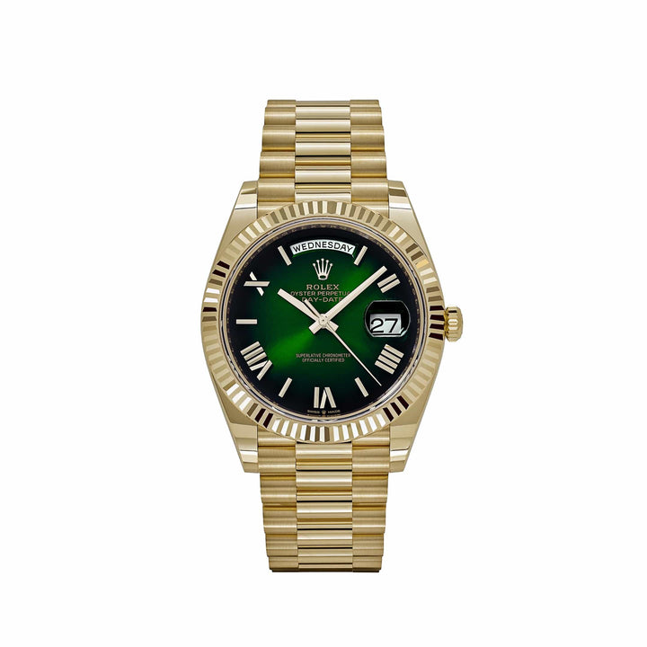 Rolex Day-Date 228238 Yellow Gold Green Ombre Roman Numeral Dial - View 12