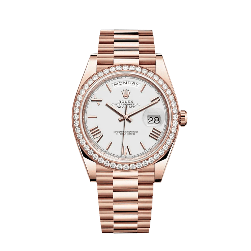 Rolex Day-Date 228345RBR Rose Gold Diamond Bezel White Dial - View 2