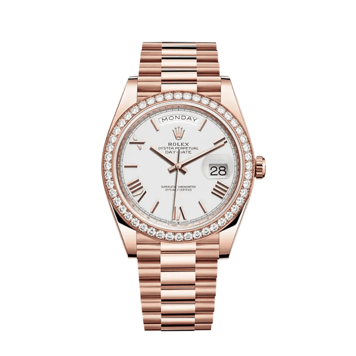 Rolex Day-Date 228345RBR Rose Gold Diamond Bezel White Dial - View 2