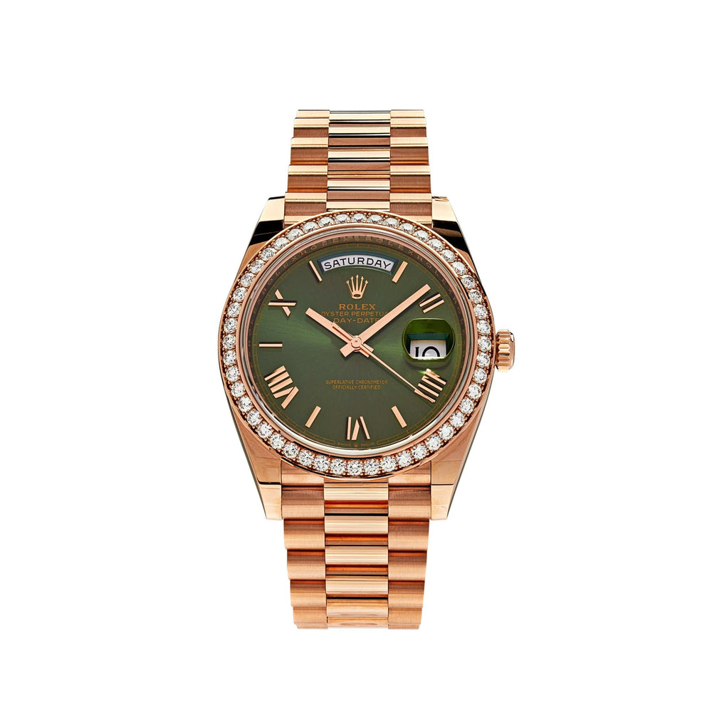 Rolex Day-Date 228345RBR Rose Gold Olive Green Dial Diamond Bezel (2021) - View 4