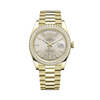 Rolex Day-Date 228348RBR Oro amarillo Bisel de diamantes Esfera plateada