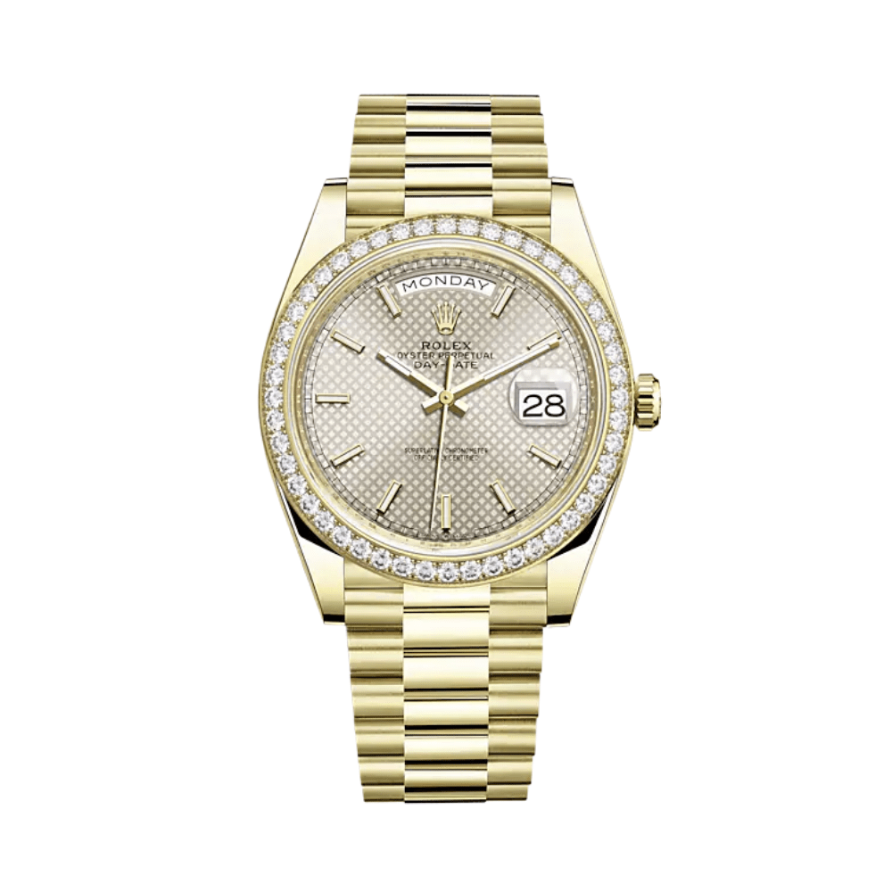 Rolex Day-Date 228348RBR Yellow Gold Diamond Bezel Silver Dial - View 2