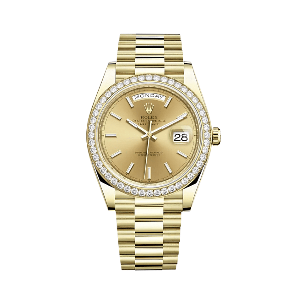 Rolex Day-Date 228348RBR Yellow Gold Diamond Bezel Champagne Dial - View 2