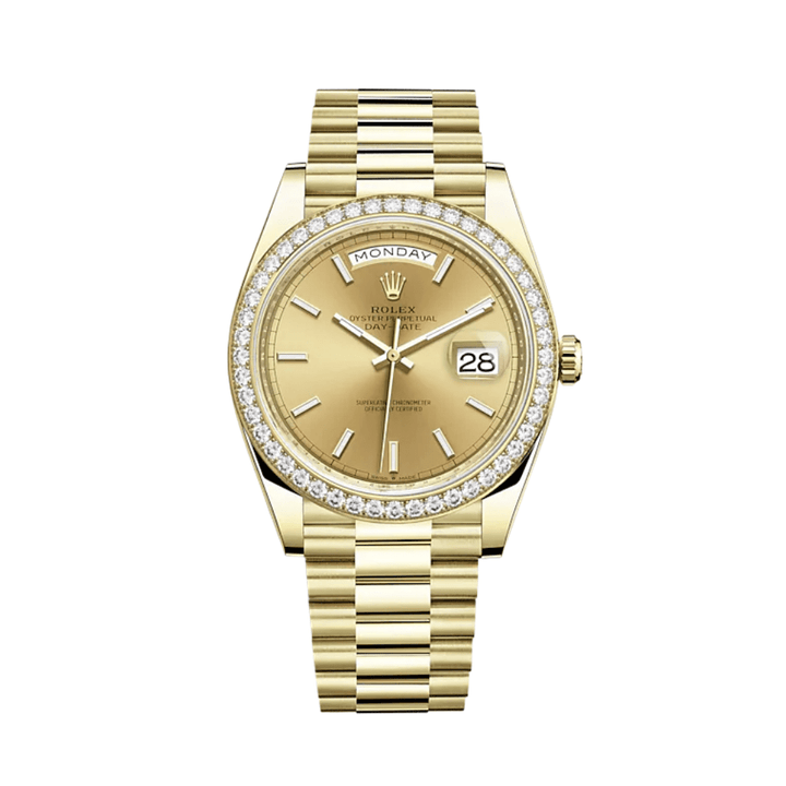 Rolex Day-Date 228348RBR Yellow Gold Diamond Bezel Champagne Dial - View 2