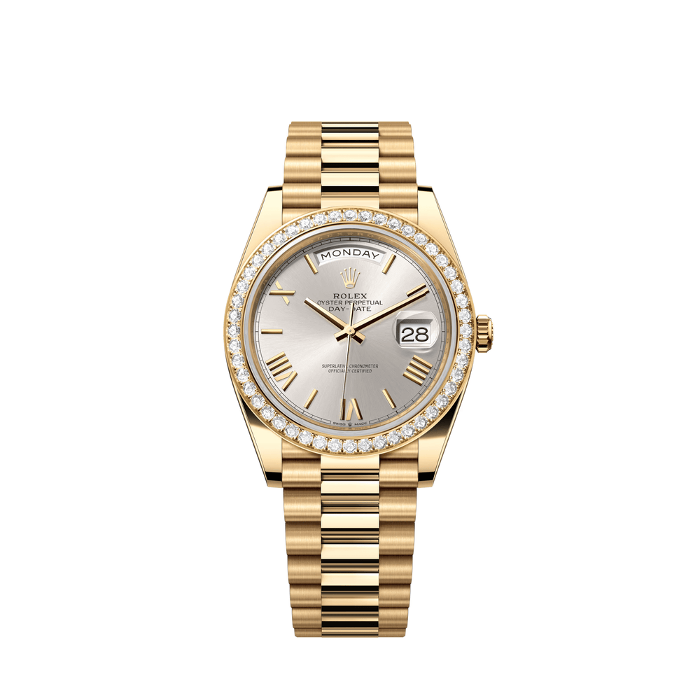 Rolex Day-Date 228348RBR Yellow Gold Diamond Bezel Silver Dial (2021) - View 6