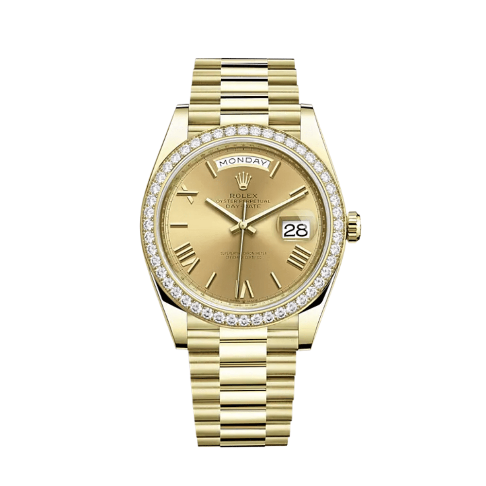 Rolex Day-Date 228348RBR Yellow Gold Diamond Bezel Champagne Roman Dial - View 2