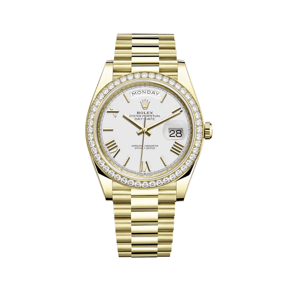 Rolex Day-Date 228348RBR Yellow Gold Diamond Bezel White Dial - View 2