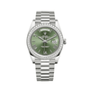 Rolex Day-Date 228349RBR Oro Blanco Bisel Diamantes Esfera Verde Oliva