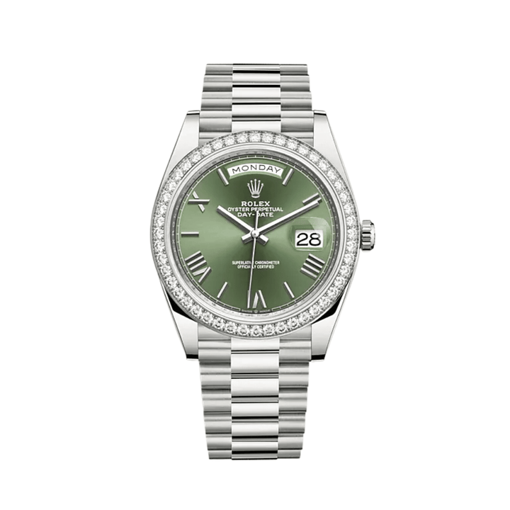 Rolex Day-Date 228349RBR White Gold Diamond Bezel Olive Green Dial - View 2