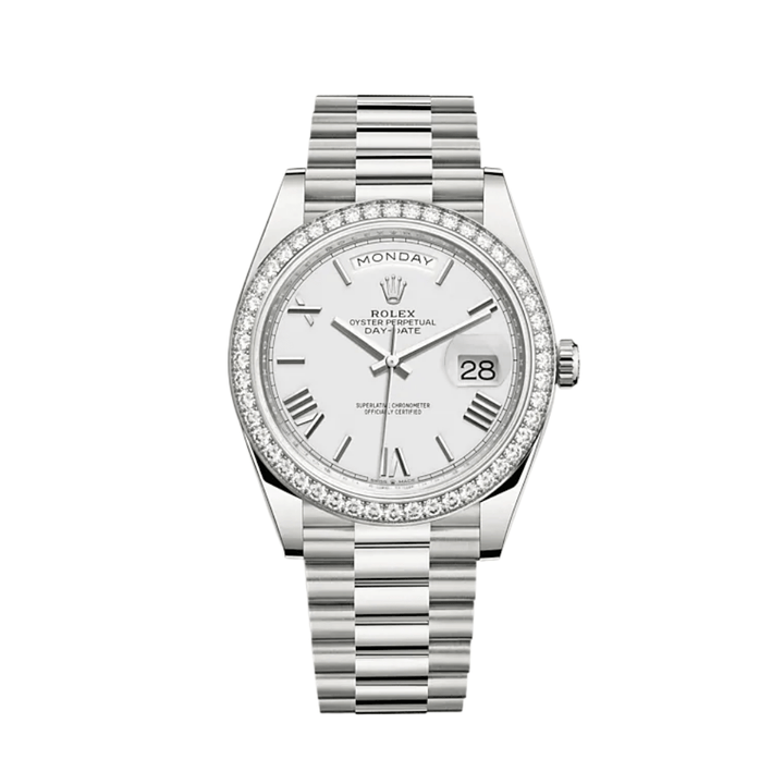 Rolex Day-Date 228349RBR White Gold Diamond Bezel White Dial - View 2