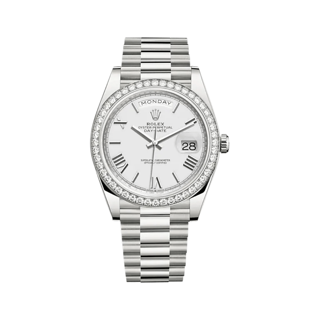 Rolex Day-Date 228349RBR White Gold Diamond Bezel White Dial - View 2
