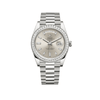 Rolex Day-Date 228349RBR Oro blanco Bisel de diamantes Esfera plateada con diamantes