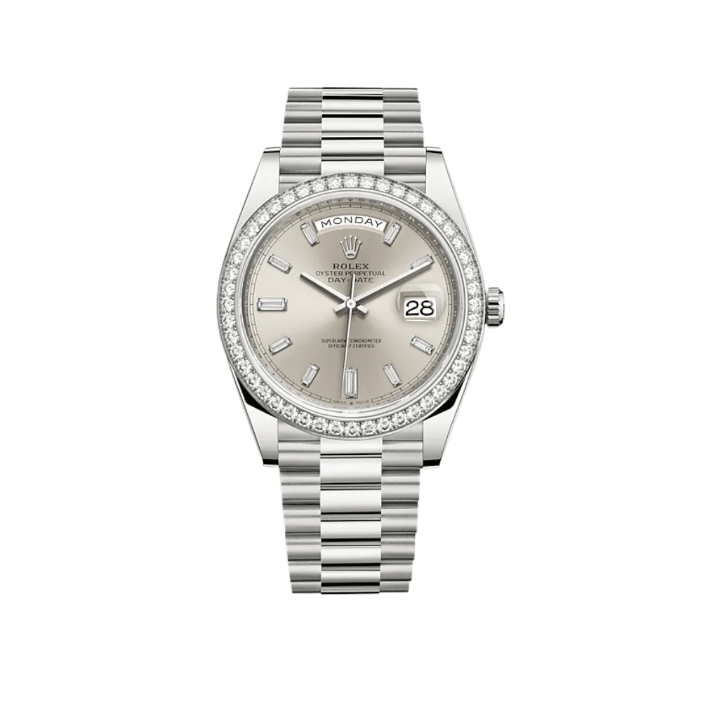 Rolex Day-Date 228349RBR White Gold Diamond Bezel Silver Diamond Dial - View 2