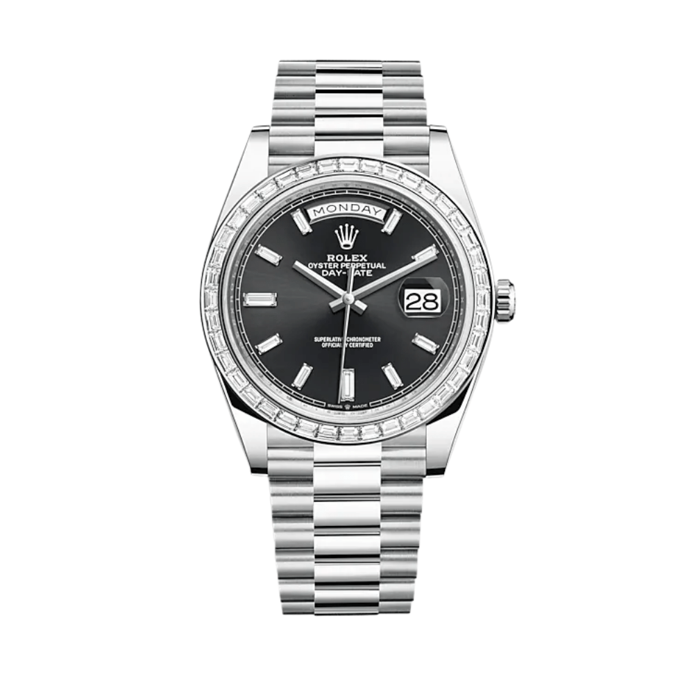 Rolex Day-Date 228396TBR Platinum Diamond Bezel Black Diamond Dial - View 2