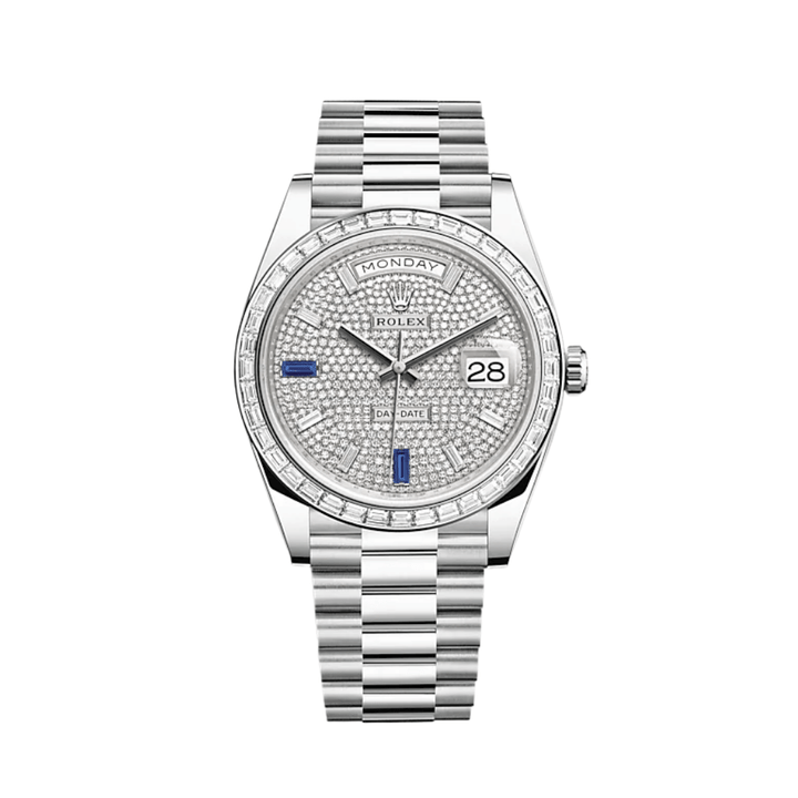 Rolex Day-Date 228396TBR Platinum Diamond Bezel Diamond-Paved Sapphire Dial (2024) - View 8