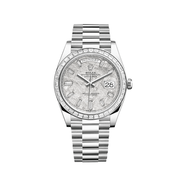 Rolex Day-Date 228396TBR Platinum Diamond Bezel Meteorite Diamond Dial - View 2
