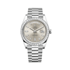 Rolex Day-Date 228396TBR Platino Bisel de Diamantes Esfera Plateada de Diamantes