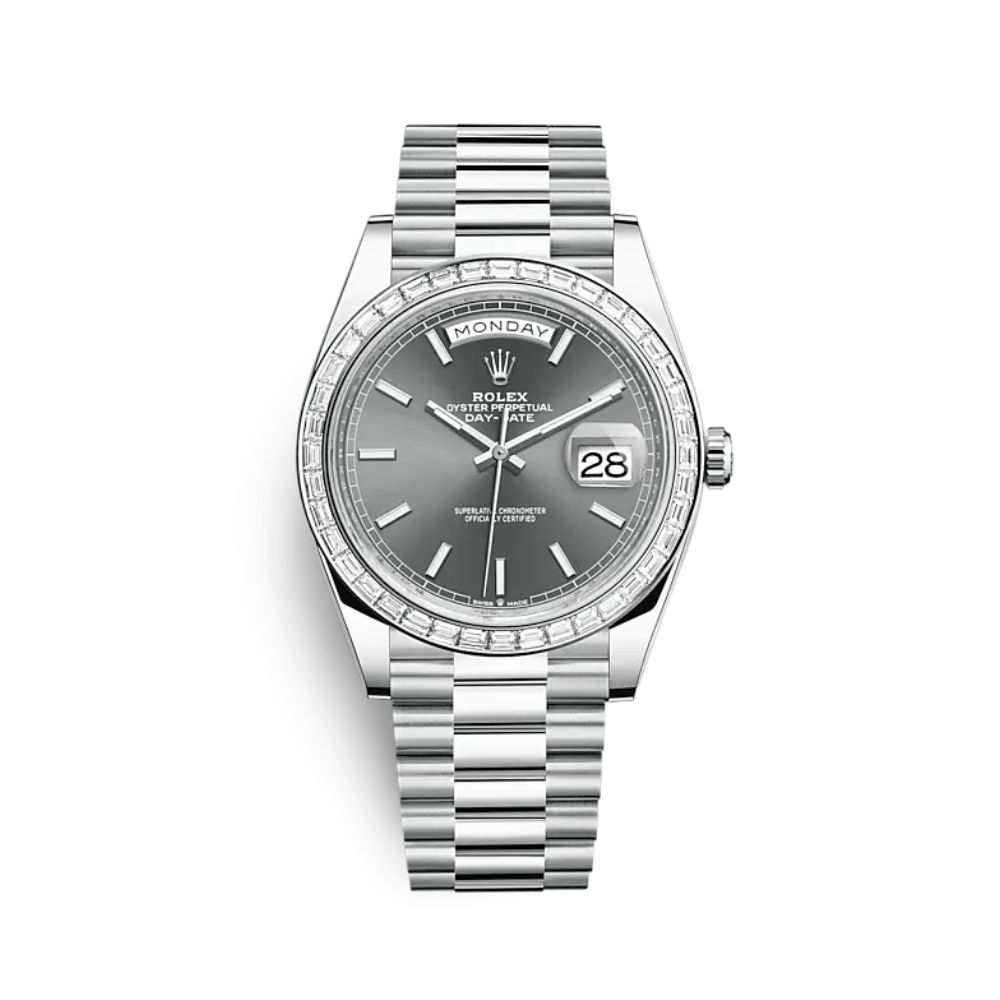 Rolex Day-Date 228396TBR Platinum Diamond Bezel Slate Dial - View 2