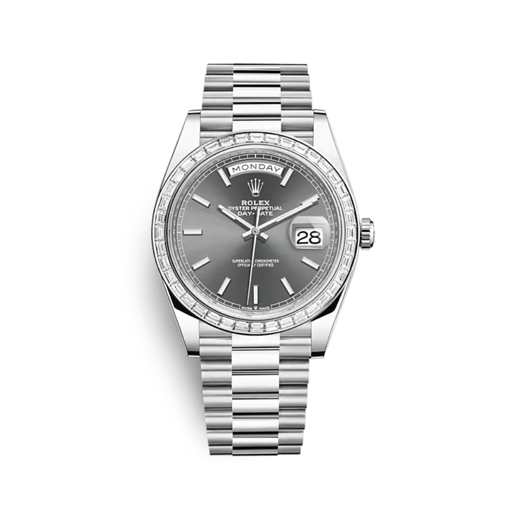 Rolex Day-Date 228396TBR Platinum Diamond Bezel Slate Dial - View 2