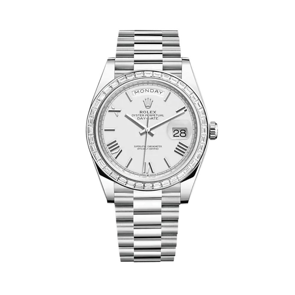 Rolex Day-Date 228396TBR Platinum Diamond Bezel White Dial - View 2