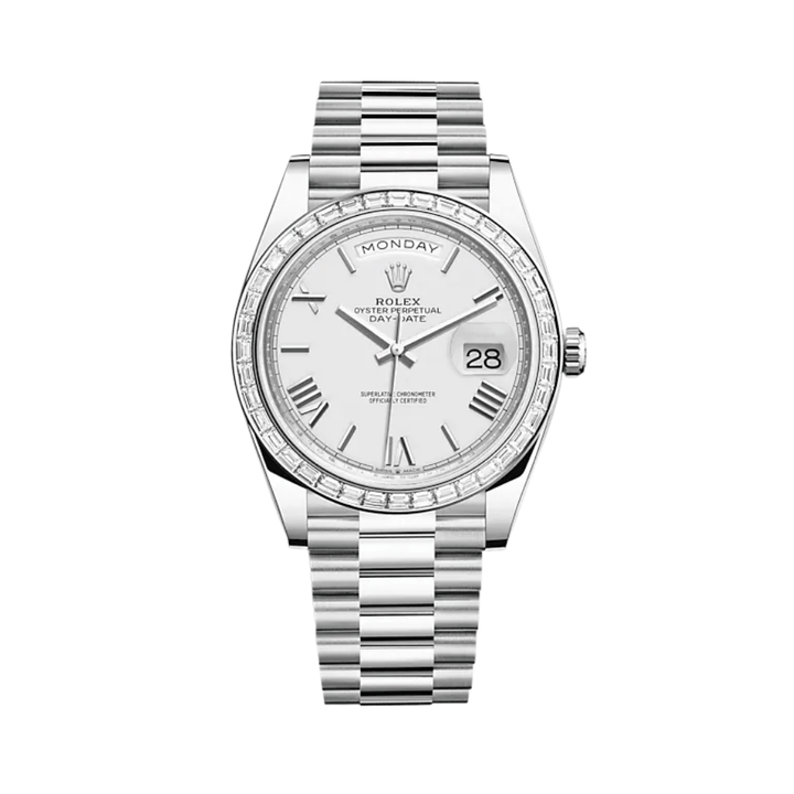 Rolex Day-Date 228396TBR Platinum Diamond Bezel White Dial - View 2