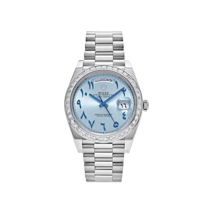 Rolex Day-Date 228396TBR Platinum Ice Blue Arabic Dial Diamond Bezel - View 13