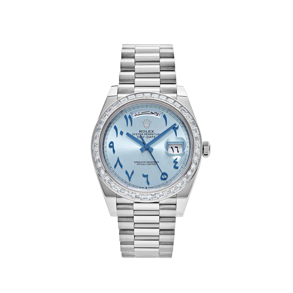 Rolex Day-Date 228396TBR Platinum Ice Blue Arabic Dial Diamond Bezel - View 13