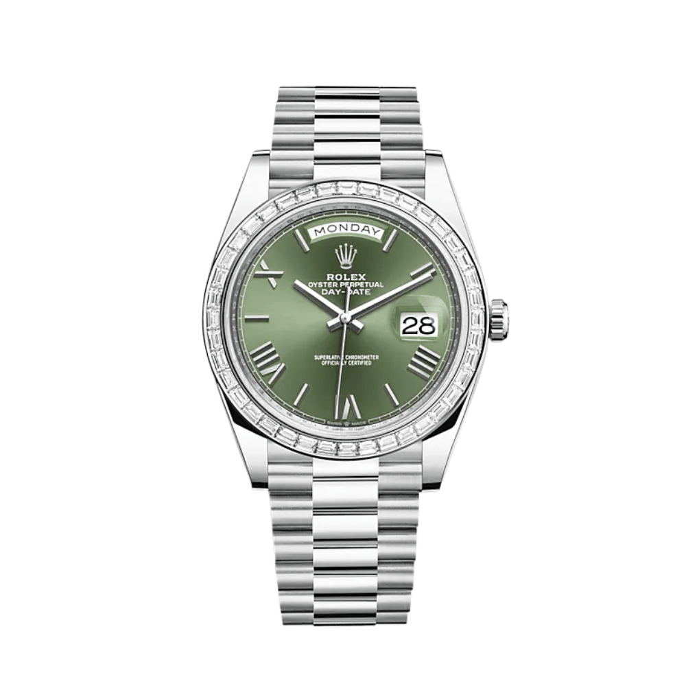 Rolex Day-Date 228396TBR Platinum Olive Green Dial Diamond Bezel - View 6