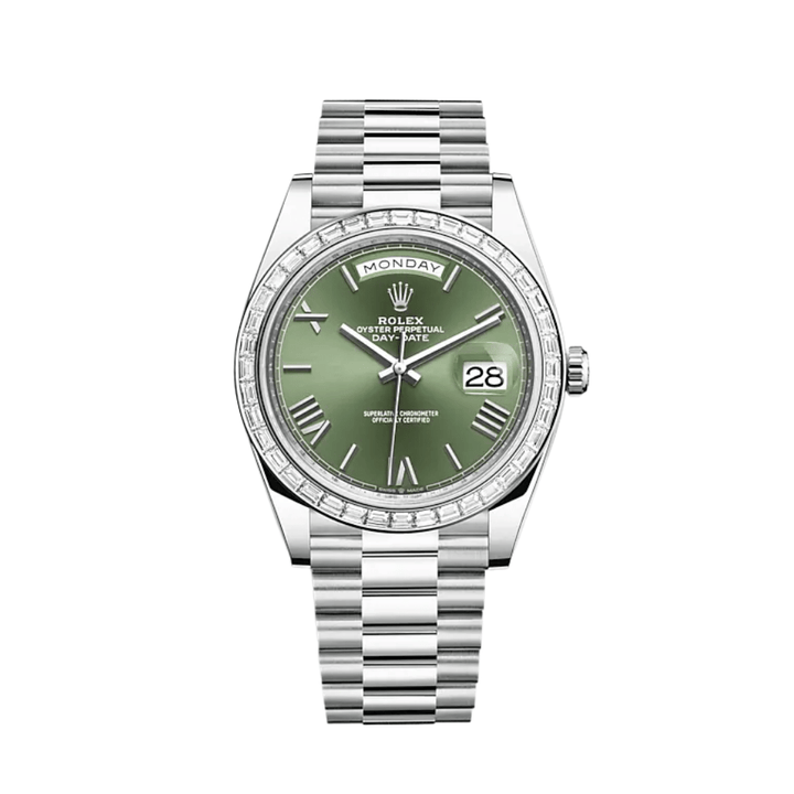 Rolex Day-Date 228396TBR Platinum Olive Green Dial Diamond Bezel - View 6