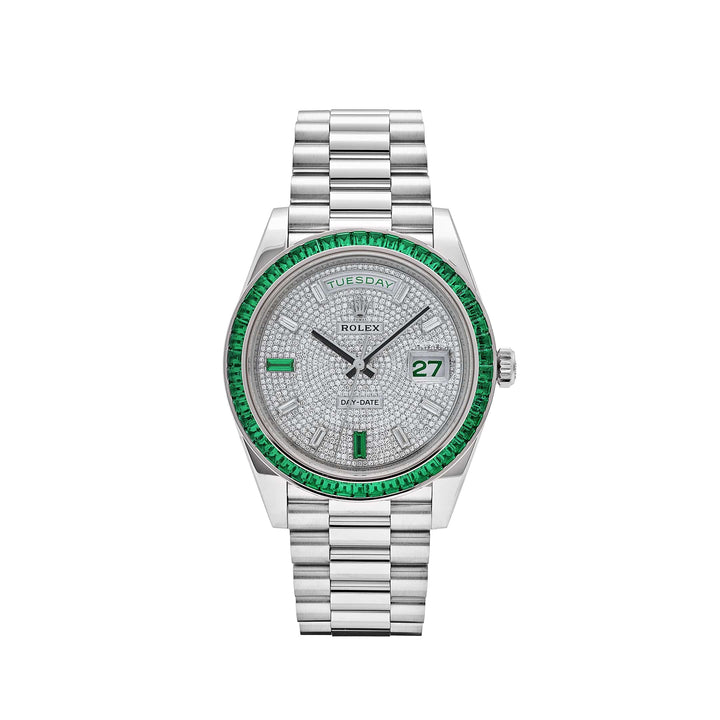 Rolex Day-Date 228396TEM Platinum Diamond Dial Emerald Bezel - View 13