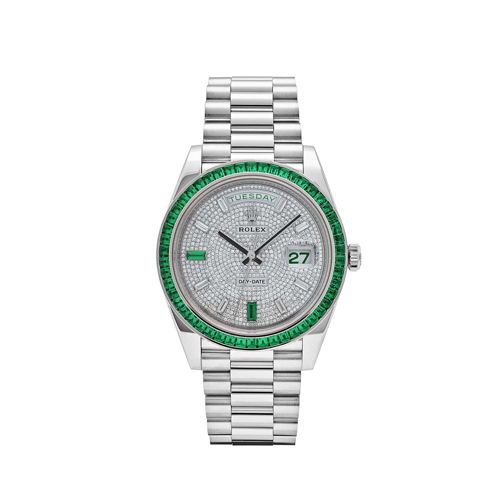Rolex Day-Date 228396TEM Platinum Diamond Dial Emerald Bezel - View 13
