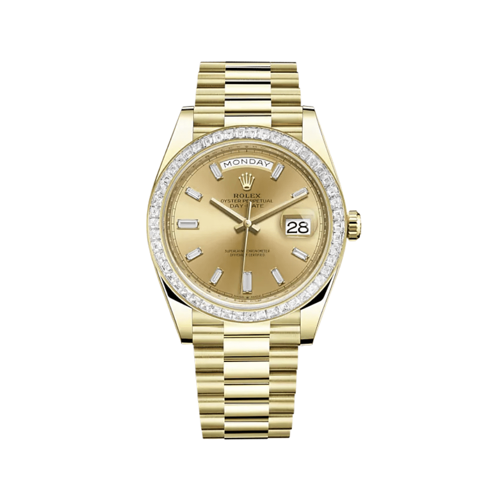 Rolex Day-Date 228398TBR Yellow Gold Diamond-Paved Bezel Champagne Diamond Dial - View 2